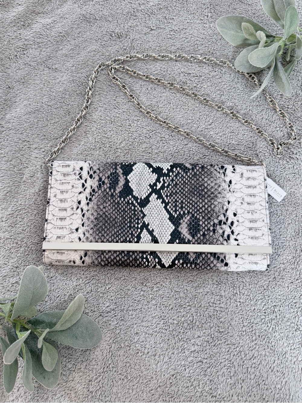 White House Black Market Snakeskin Chain Clutch Faux Python Crossbody bag